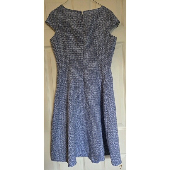 9 & CO Midi Dress Size 6 Blue White Tweed Fit And Flare A Line Cap Sleeve Spring - Picture 4 of 13
